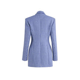 Belted plaid long blazer in blue