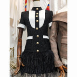 Black and white mini dress decorated with feathers-Primetime Looks