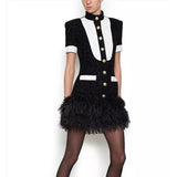 Black and white mini dress decorated with feathers-mini dress-Primetime Looks