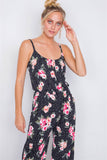 Primetime Looks-Black Rose Polka Dot Maxi Wide Leg Elastic Scoop Neck Jumpsuit