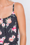 Primetime Looks-Black Rose Polka Dot Maxi Wide Leg Elastic Scoop Neck Jumpsuit