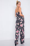 Primetime Looks-Black Rose Polka Dot Maxi Wide Leg Elastic Scoop Neck Jumpsuit