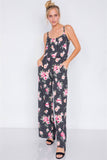 Primetime Looks-Black Rose Polka Dot Maxi Wide Leg Elastic Scoop Neck Jumpsuit