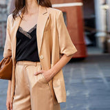 Primetime Looks-Blazer and shorts holiday set in khaki