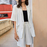 Primetime Looks-Blazer and shorts holiday set in white