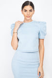 Bleach blue puff sleeve top w skirt set
