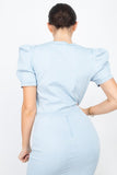 Bleach blue puff sleeve top w skirt set