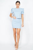 Bleach blue puff sleeve top w skirt set