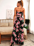 Blooming Roses Tube and Wide Pant Set in Black