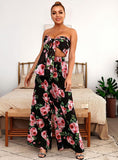 Blooming Roses Tube and Wide Pant Set in Black