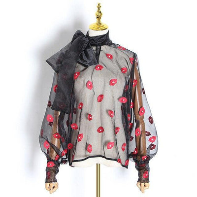 Kiss kiss bowknot organza blouse