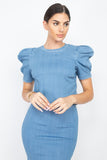 Blue puff sleeve top w skirt set
