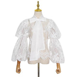 Bow Neck Tie Lace Blouse in colors