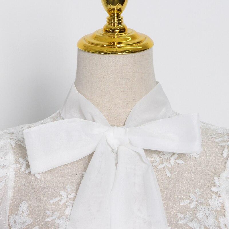 Bow Neck Tie Lace Blouse in colors