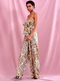 Primetime Looks-Bow tie gold dot holiday jumpsuit