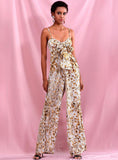 Primetime Looks-Bow tie gold dot holiday jumpsuit