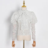Bow-tie Neck Heart Prints Blouse in colors