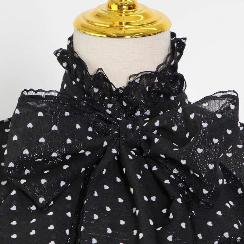 Bow-tie Neck Heart Prints Blouse in colors