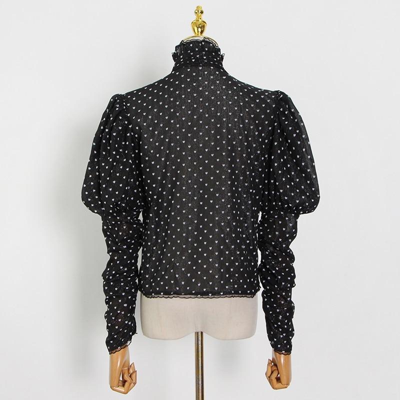 Bow-tie Neck Heart Prints Blouse in colors