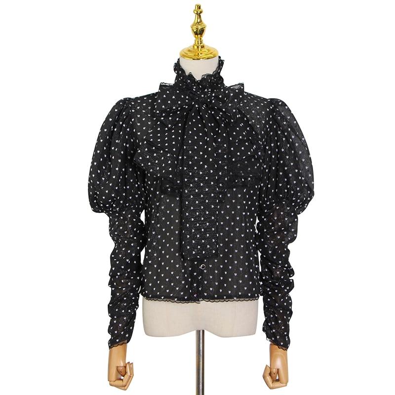Bow-tie Neck Heart Prints Blouse in colors