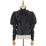 Bow-tie Neck Heart Prints Blouse in colors