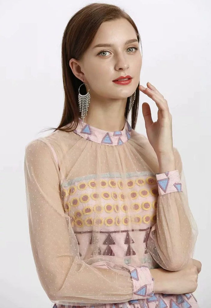 BRAVA embroidered mesh midi dress