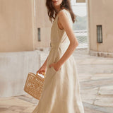 BRENDA belted ivory dress