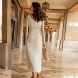 BRENDA belted ivory dress