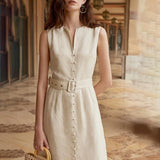 BRENDA belted ivory dress