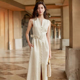 BRENDA belted ivory dress