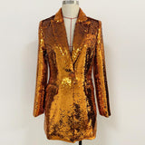 Primetime Looks-Bronze orange long party blazer