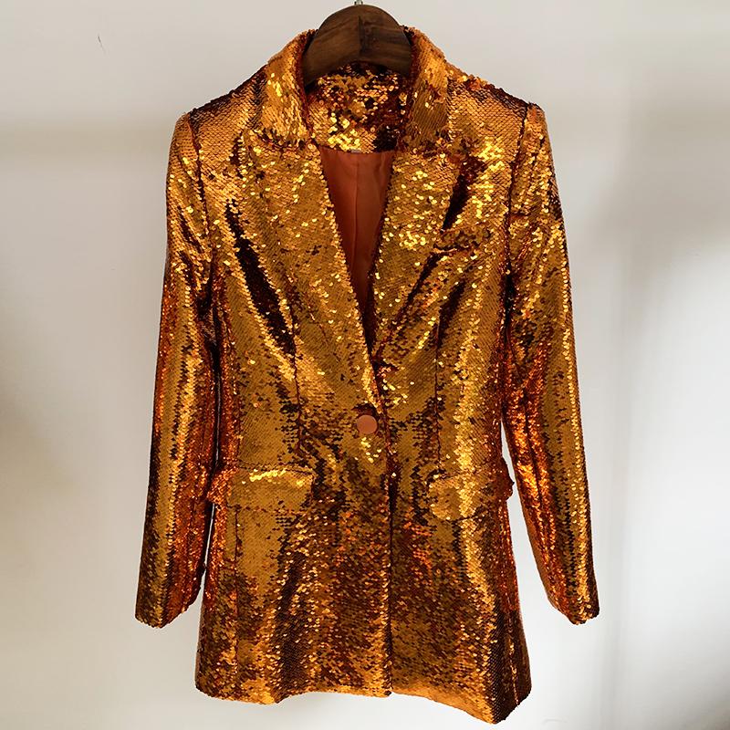 Primetime Looks-Bronze orange long party blazer