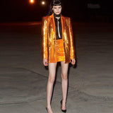 Primetime Looks-Bronze orange long party blazer