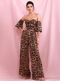 Primetime Looks-BROOKLYN Leopard sweetheart Flared Jumpsuit