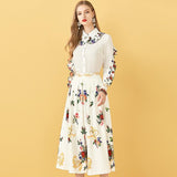 Primetime Looks-Button Flowery Top and Midi Skirt Set