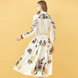 Primetime Looks-Button Flowery Top and Midi Skirt Set