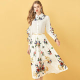 Primetime Looks-Button Flowery Top and Midi Skirt Set