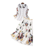 Primetime Looks-Button Flowery Top and Midi Skirt Set