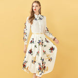 Primetime Looks-Button Flowery Top and Midi Skirt Set