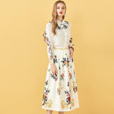 Primetime Looks-Button Flowery Top and Midi Skirt Set