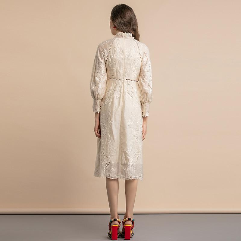 Buttoned vintage-type ivory midi dress