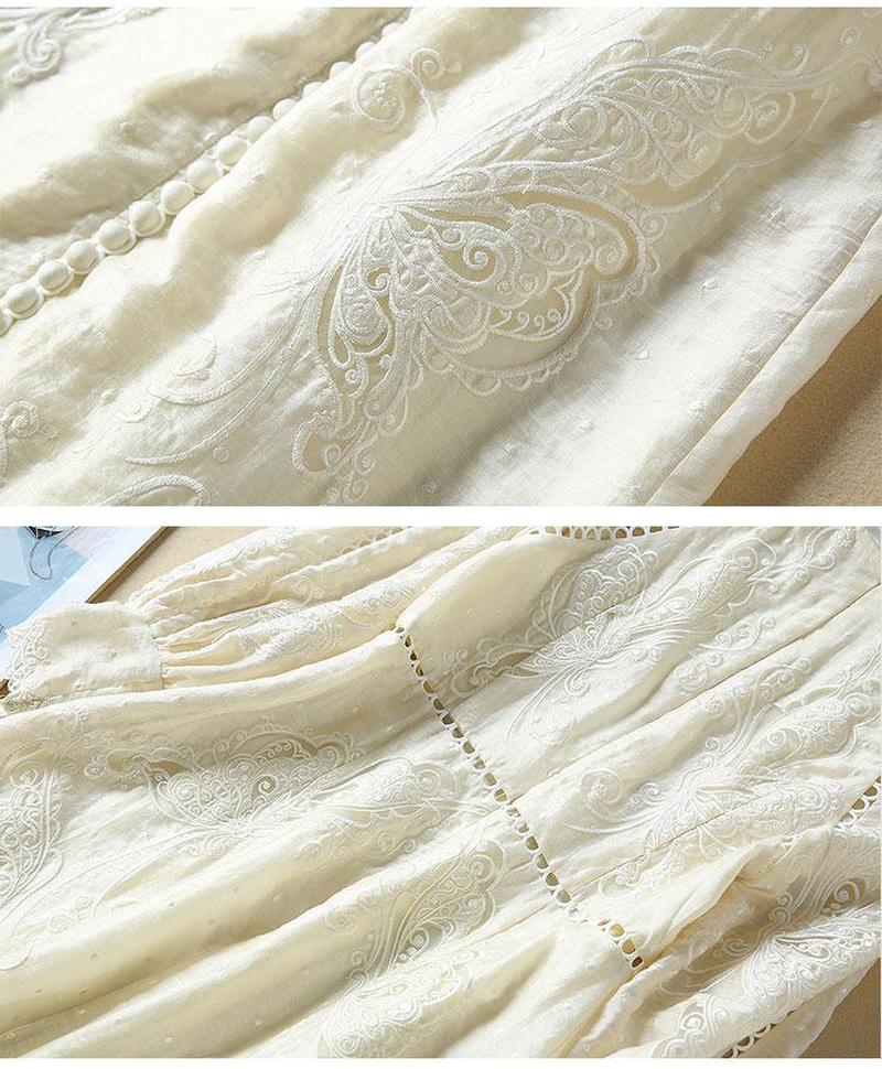 Buttoned vintage-type ivory midi dress