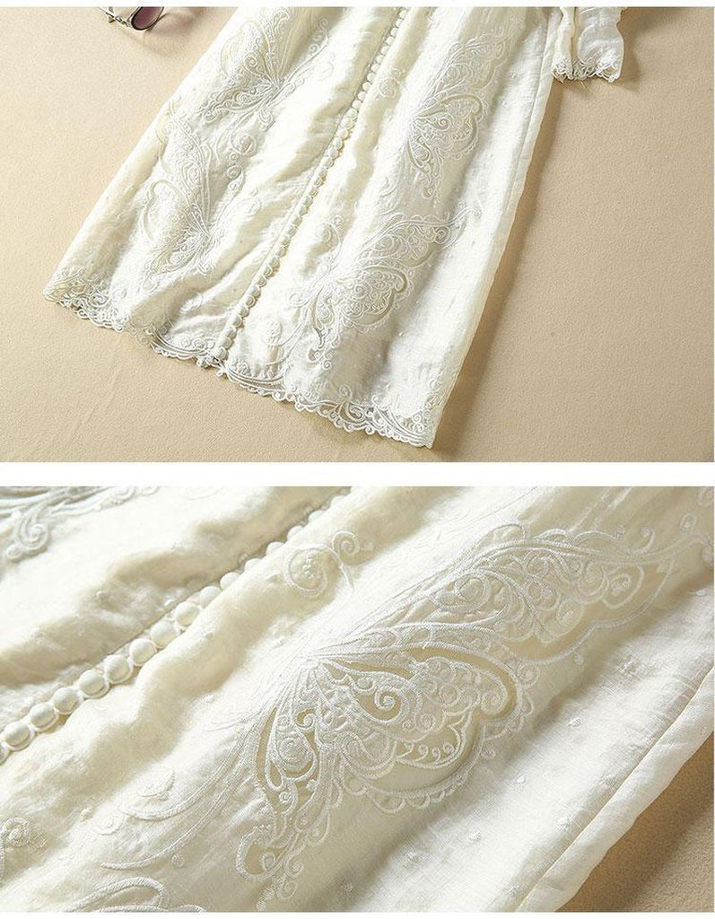 Buttoned vintage-type ivory midi dress