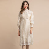 Buttoned vintage-type ivory midi dress