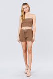 Primetime Looks-Cable Detail Sweater Tube Top And Sweater Short Pants Set
