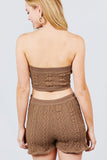 Primetime Looks-Cable Detail Sweater Tube Top And Sweater Short Pants Set