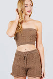 Primetime Looks-Cable Detail Sweater Tube Top And Sweater Short Pants Set