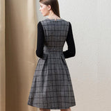 CALLIOPE Vintage Bowknot Plaid Midi Dress