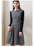 CALLIOPE Vintage Bowknot Plaid Midi Dress