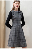 CALLIOPE Vintage Bowknot Plaid Midi Dress
